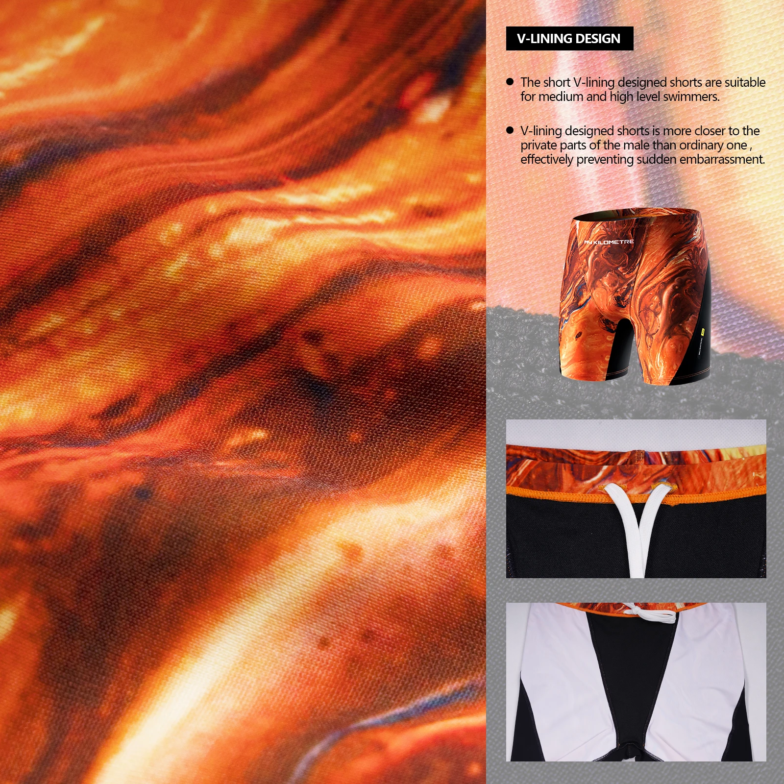 MY KILOMETRE Herren sportliches Bein mit quadratischem Bein Schwimmen Jammers Lavarot Langlebig Training Splice-Badeanzug Sportliche Bademode Badehose – Detail 16