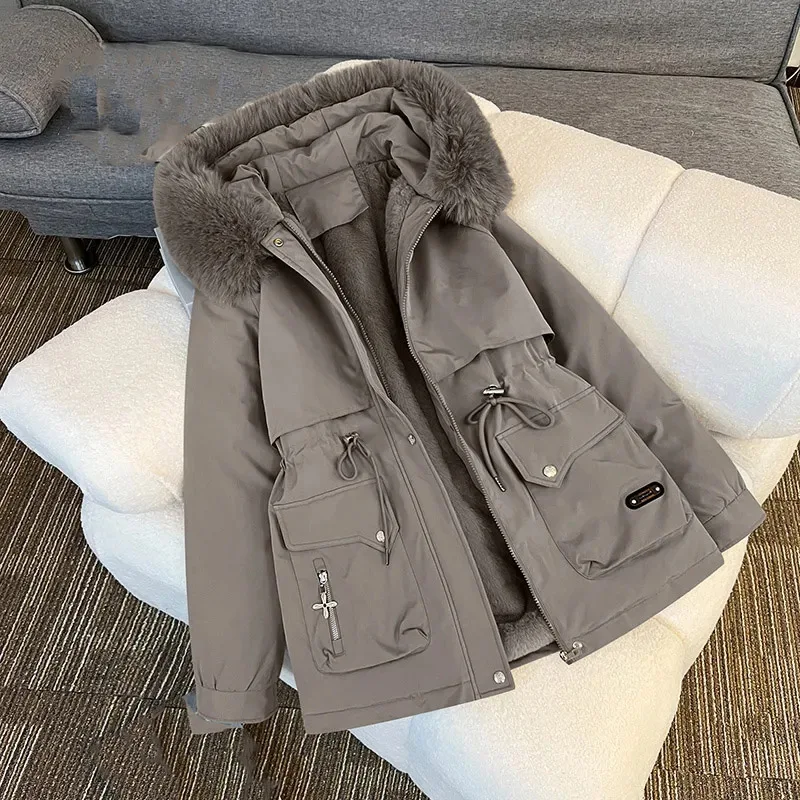 2024 Women Big Fur collar Loose Parka Jacket Lady Medium Long Styles Down Cotton Outwear Winter Female Hooded Cotton Padded Coat