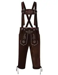 S-3XL Bavaria Oktoberfest Suede Lederhosen Suspender  For Adult Man Deluxe Traditional German Beer Party Outfit Jumpsuit Costume