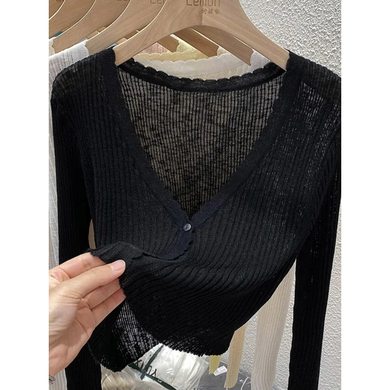 سترة نسائية قصيرة محبوكة من الحرير الجليدي للحماية من الشمس، تنورة رقيقة للصيف والخريف بحمالات، سترة شاش ذات طبقات