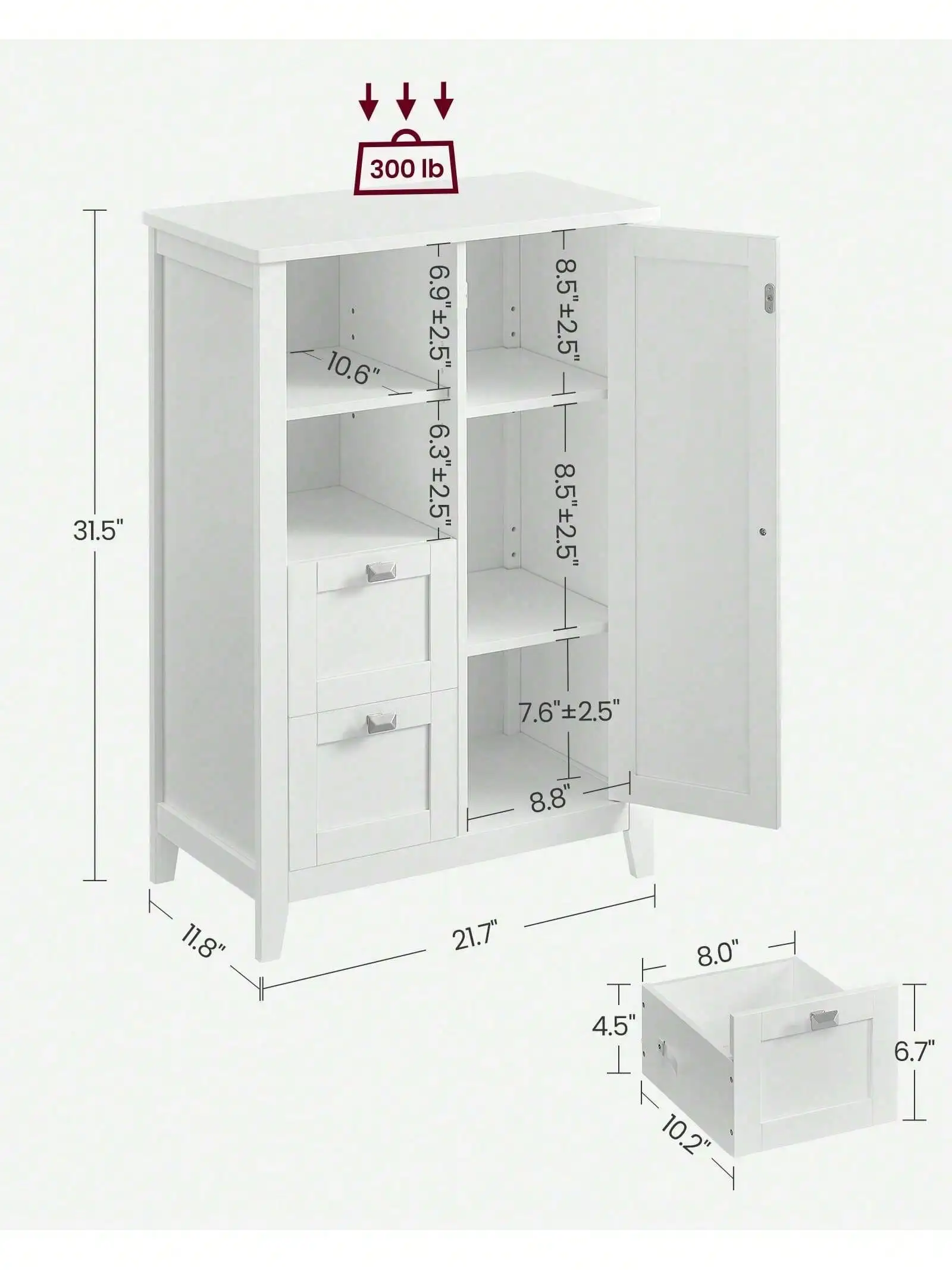 VASAGLE Bathroom Floor Storage Cabinet, Bathroom Cabinet Freestanding, Kitchen Cabinet, With Open Compartment, 2 Drawers, Adj