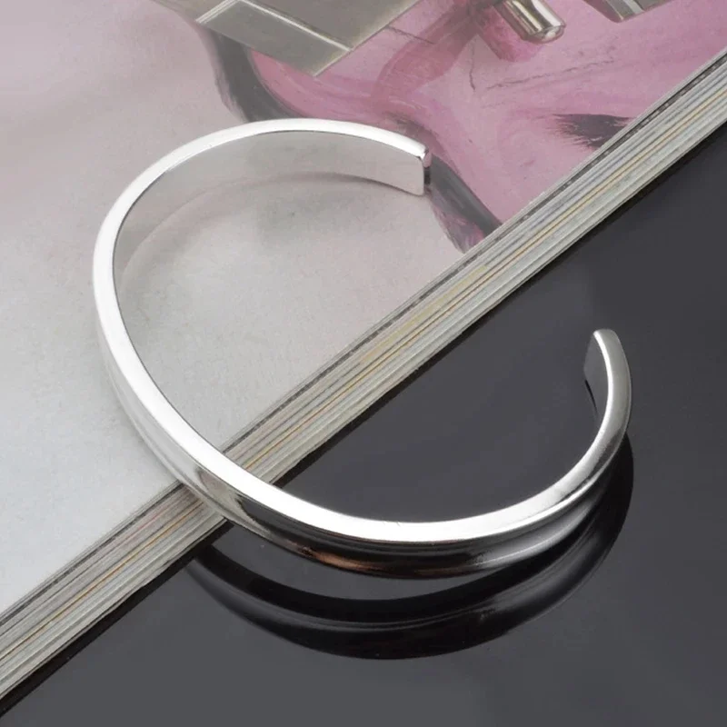 New 925 Sterling Silver 12mm Smooth Open Bangle For Men Women Fashion Christmas Valentine's Day Jewelry Party Gifts Wholesale image 3