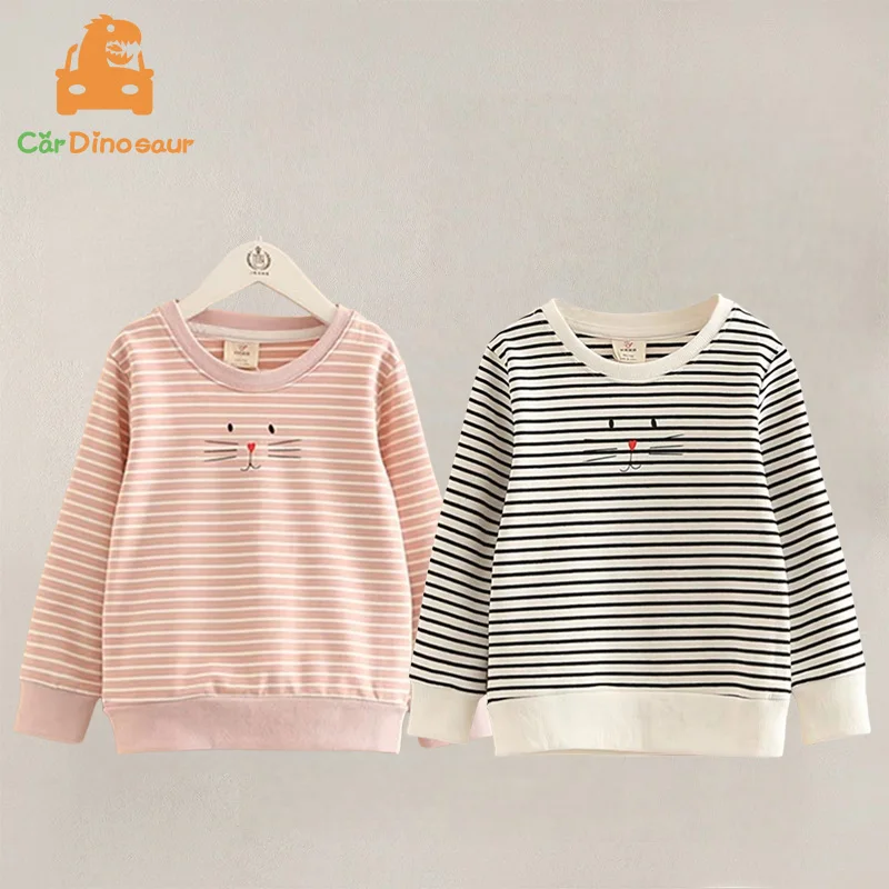 

2024 весна-осень, модные детские толстовки, хлопок, мультяшный рисунок, полосатый, тонкий, для детей, для маленьких девочек, базовый Свитшот