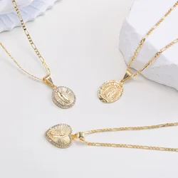 Vnox Heart Guadalupe Virgin Mary Necklace for Women,Cubic Zirconia Mother Mary Catholic Necklace Lady of Guadalupe Jewelry