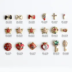 10PCS Beauty Bow Cross Star Medal Diamonds Key Alloy Nail Art Rhinestones Jewelry Decorations Manicure Ornaments Accessories