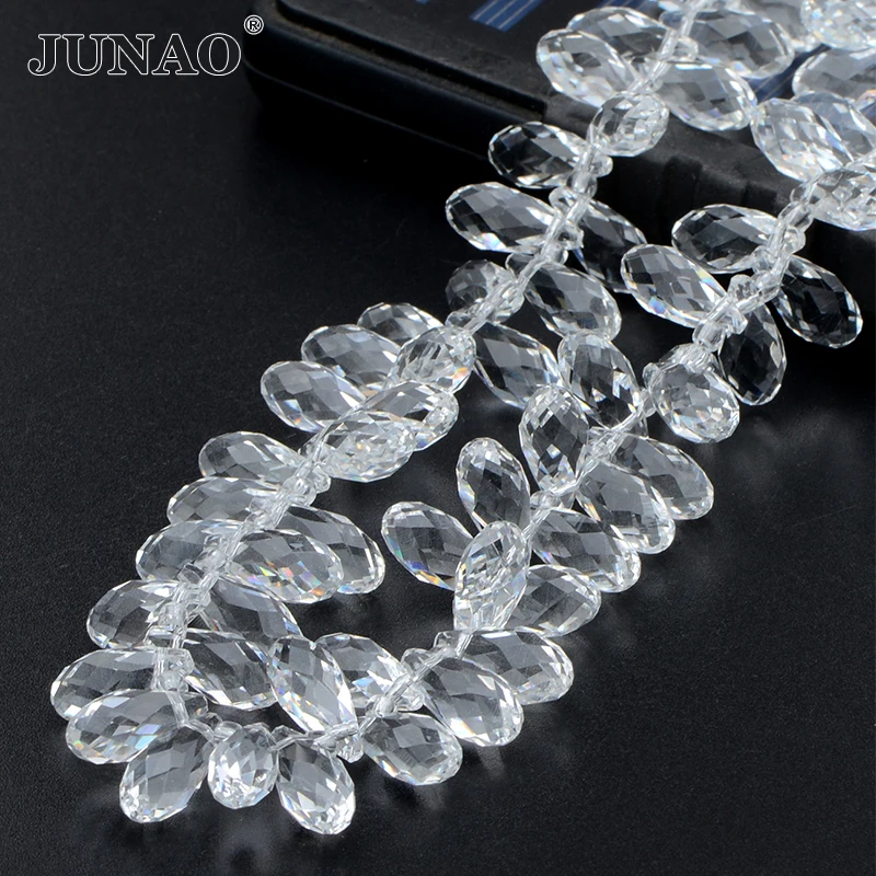 

JUNAO 100Pcs 6.5mm Transparent Drop Sewing Beads Glass Rhinestones DIY Accessories String Beads For DIY Necklaces Clothes