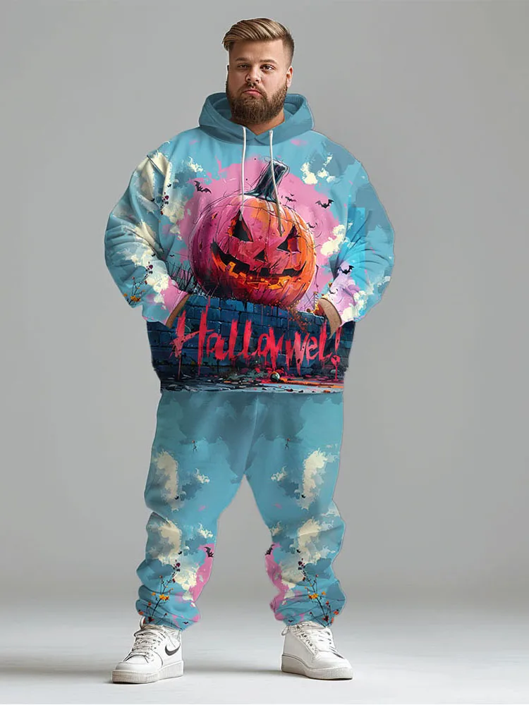 

Biggmans Casual Pocket Hoodies Print Two Piece Set Men Halloween Club Party Oversize Outfits Plus Size Male Pumpkin 2024 Suit