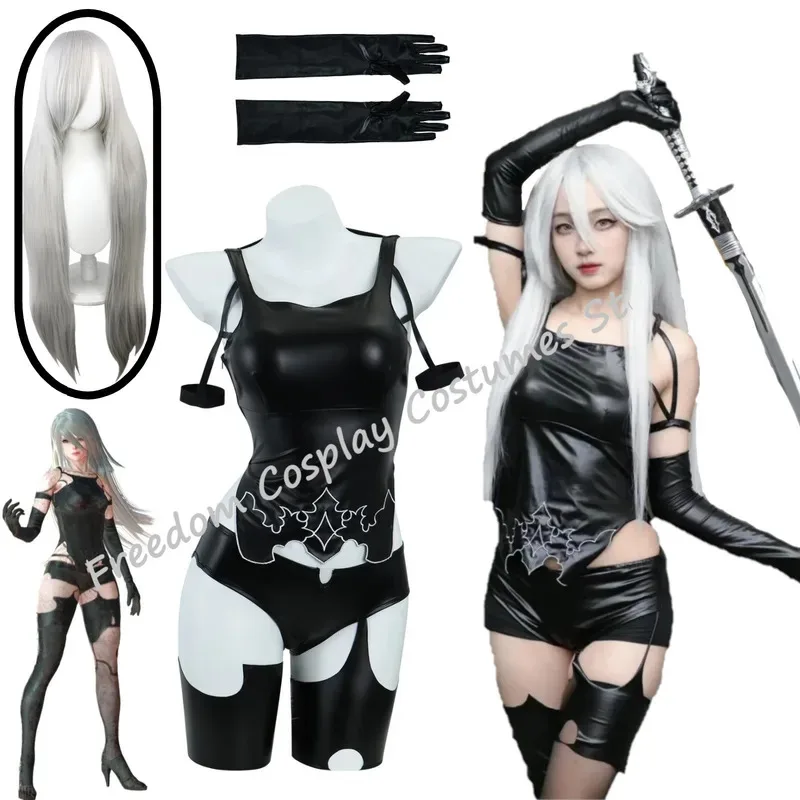 

Game NieR:Automata A2 Cosplay Costume Wig Sexy Black Battle Suit For Women Girl Handsome Halloween Party A No.2 Role Play Outfit