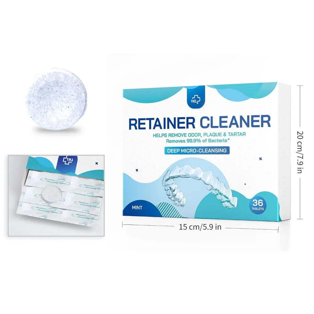 Professional Dental Retainer & Denture Cleaner Tablets 36 Count One Month Supply for Daily Cleaning of Aligners Night Guards Mouth Guards False Teeth Removes Stains Plaque Odor Whitening Solution for Fresh Breath and view 2