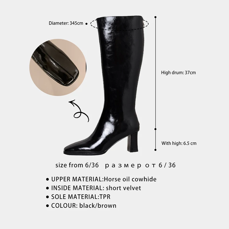 Ods Liyke Black Knee High Boots Women Chunky Heels Casual Winter Motorcycle Long Shoes Square Toe Zip Fashion Cool Knight Botas