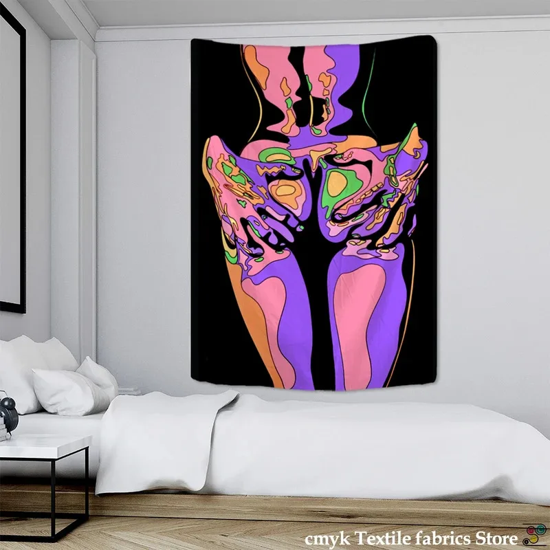 

JKJ20Psychedelic Tapestry Wall Hanging 80's Aesthetic Boho INS Print Hippie Living Room Bedroom Home Decor4Dn^