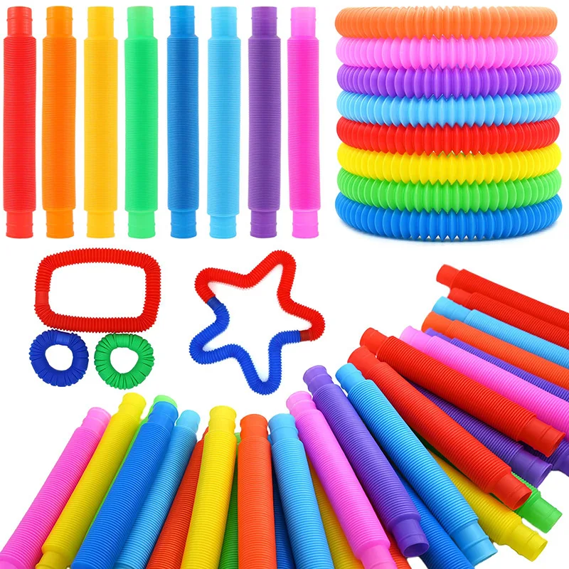 5-80Pcs Colorful Telescopic Tubes Fidget Toys Plastic Sensory Pop Tubes Stress Relief Toys For Kids&Adults Decompression Gifts