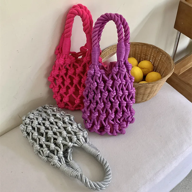 Summer Casual Tote Hollow Straw Beach Bag Handmade Woven Shoulder Bag Raffia Rattan Shopping Travel Bag Bohemian Braided Handbag