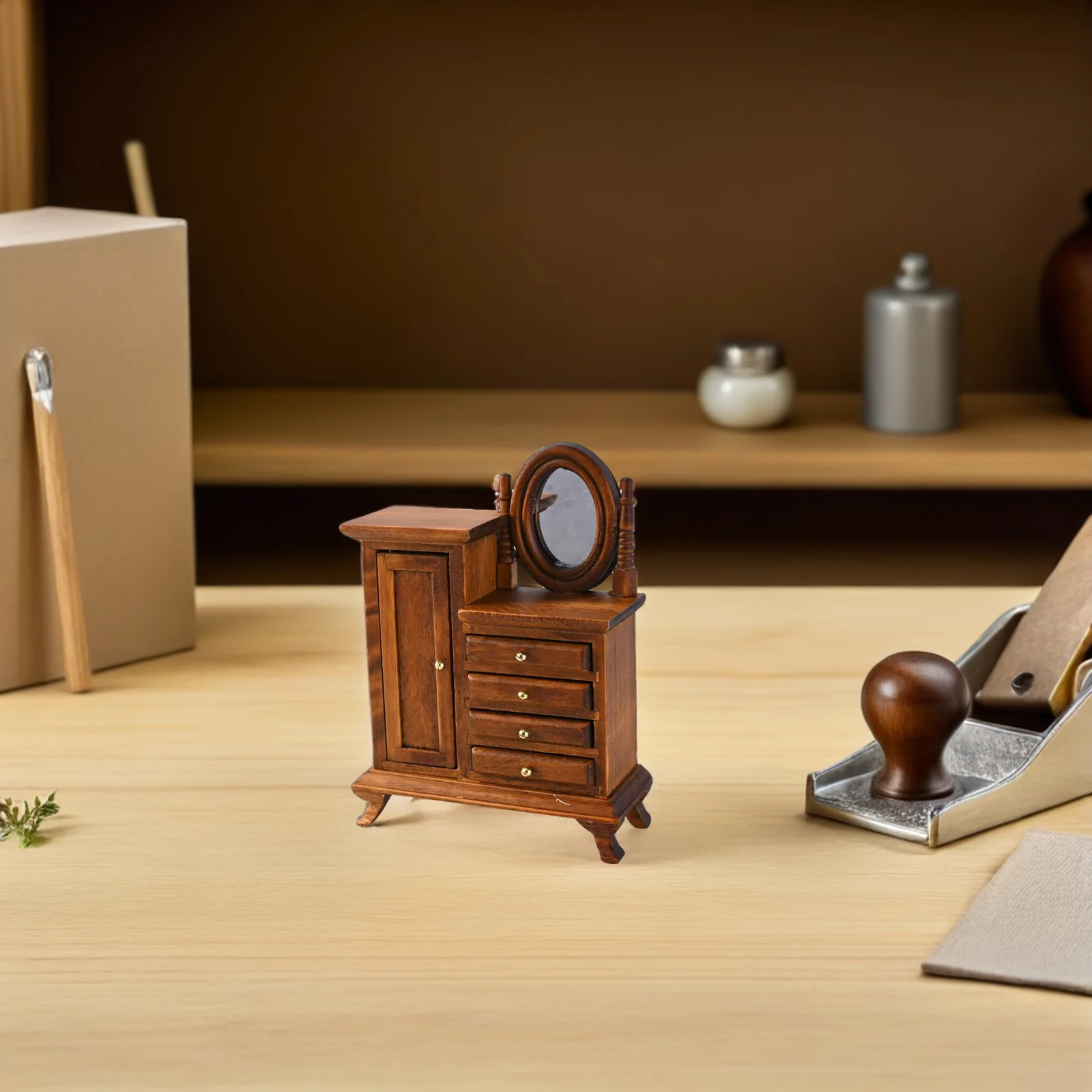 

Miniature 1:12 Bedroom Wooden Vanity Desk Mirror Makeup Dressing Table Mini Furniture Accessories Girls Vanity Table