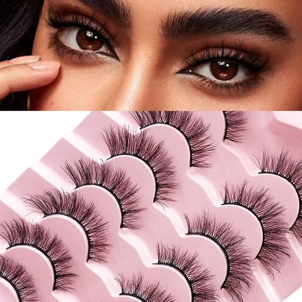 

7pairs 3D Looking Effect Full Strip Lashes Long Eye Tail Wispy False Eyelashes Puffy Explosive Dense Curl Winged Lashes