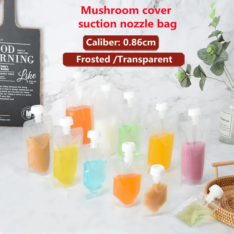 100PCS Mouth Self-priming Transparent Matte Pouch Mushroom Cover Disposable Packaging Bags Beverage Self Sealing Frosting Pocket