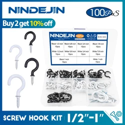 100/118/150/185pcs Wall Hook Screw Hook Set Hanger Screw-in Hook Kit Light Ceiling Kitchen Cup Hook Carbon Steel Screw Eye