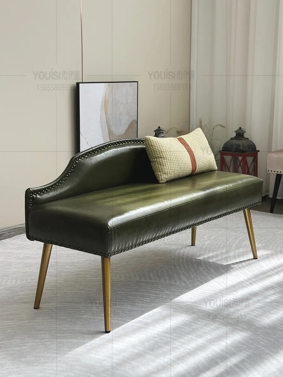Nordic-style backrest, bed end, dining chair, shoe-changing stool, designer long bench, green leather, dressing table stool,