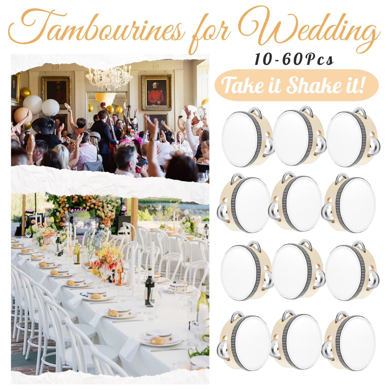 10-60 pièces tambourins de mariage pour adultes tambours à main fabricants de bruit Instruments de musique tambourin pour faveur de fête d'église 4/6/8 pouces