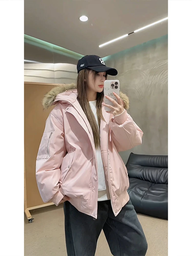 

Detachable Fur Collar Bomber Jaet Men's Winter Thi Warm Cold Proof Cotton Clothes Couple Sle Warm Cotton Coat