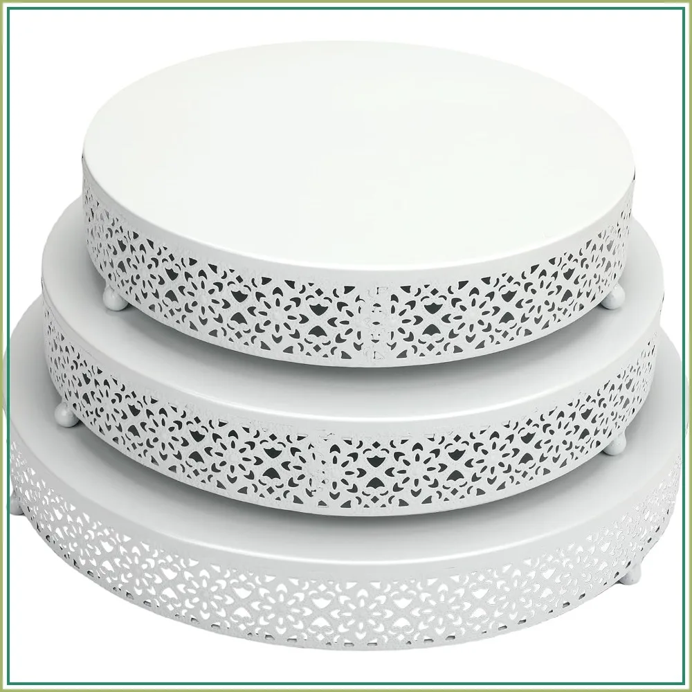 

3 Piece Cake Stands Set 16'' 14'' 12'' Round Metal Cupcake Stand Riser Pastry Candy Display Plate for Dessert Table Wedding Party