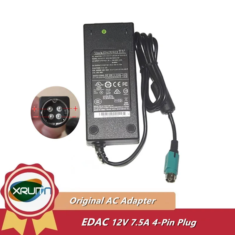 

Genuine EDAC EDACPOWER ELEC. EA10951F-120 EA11001A-120 AC Power Adapter 12V 7.5A 90W 4-PIN Power Supply Charger