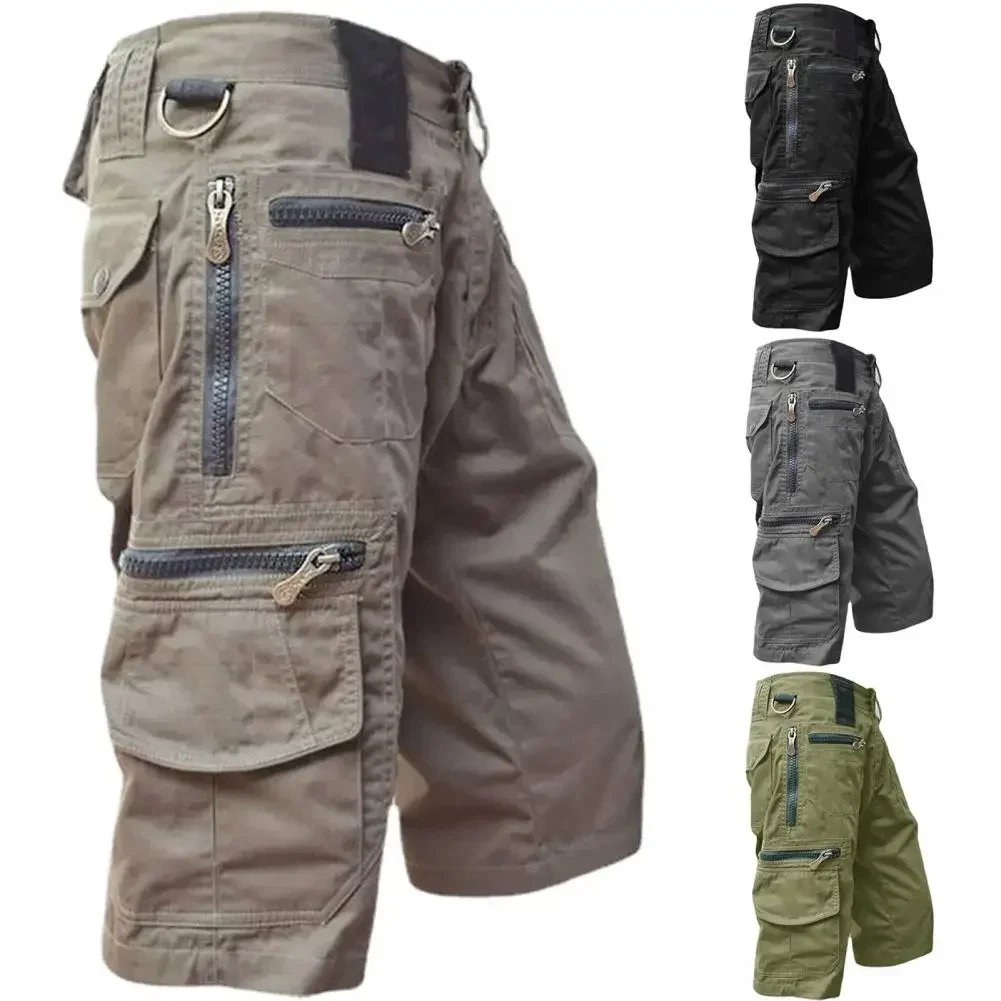 

Multi functional shorts men's tactical jogging shorts solid color multiple pockets summer loose fit straight leg cargo shorts