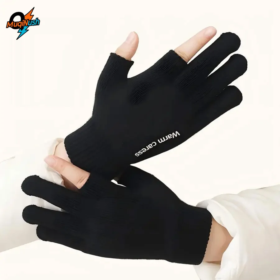 

MuqiNush Winter Thick Warm Men Women Anti-Slip High Elasticity Gloves Black Grey Cold Thermal Knit Running Driving Hiking
