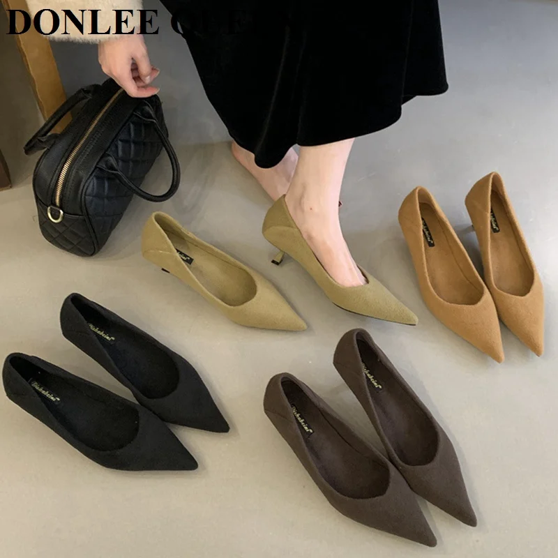 

2026 Spring Elegant Pointy High Heels Pumps Shoes Women Stilettos Medium Heel Shallow Mouth Joker Professional Shoes Brand Mujer