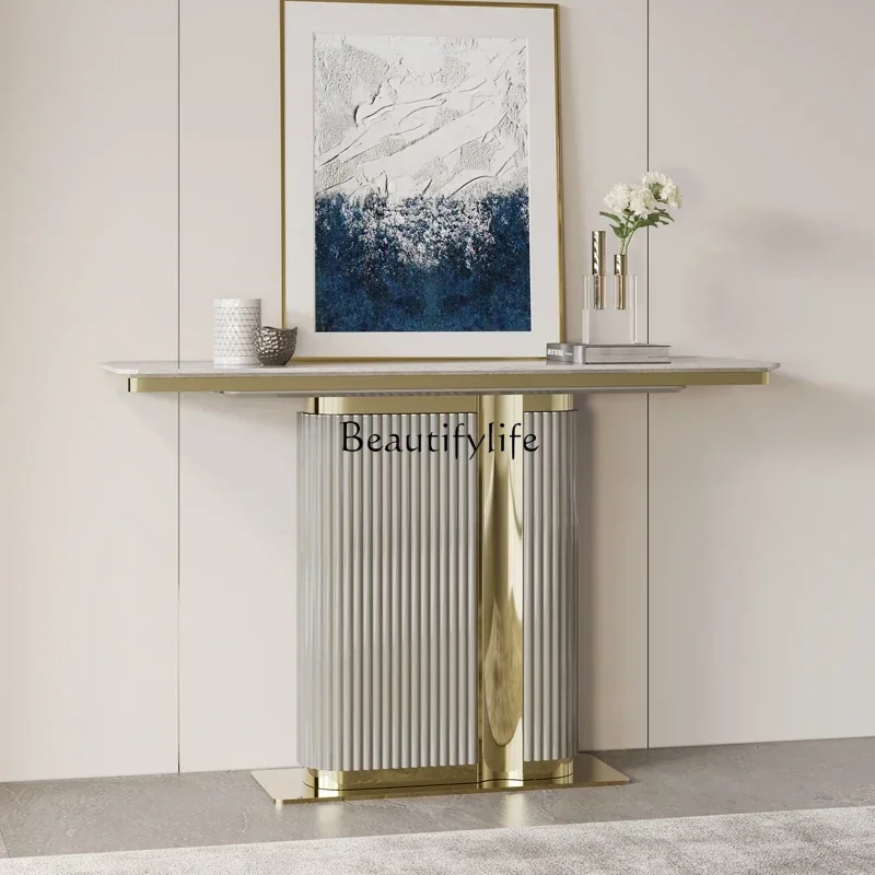 

11*Italian light luxury Xuanguantai Hong Kong style light luxury solid wood foyer cabinet natural marble decoration case