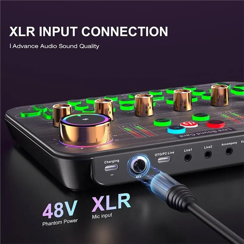 SQPP-XLR Microphone Compatible K600 Gaming Audio Mixer, Live Sound Card With Streaming Functionality