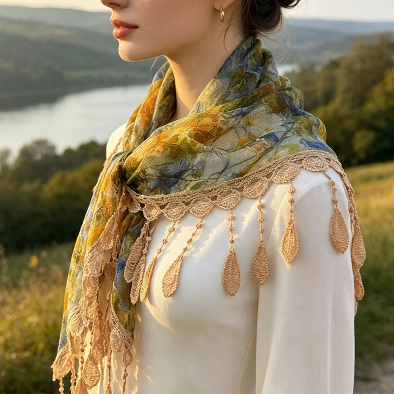 Vintage Floral Lace Hollow Tassel Waist Scarf Bohemian Crochet Fringe Wrap Belt Women Party Dress Sash Beach Cover‑Up Waistband view 3