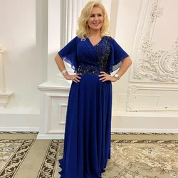 Dark Blue Evening Party Dress for Women 2023 Beading V Neck Luxury  Gown Long Plus Size Elegant Mother of the Bride