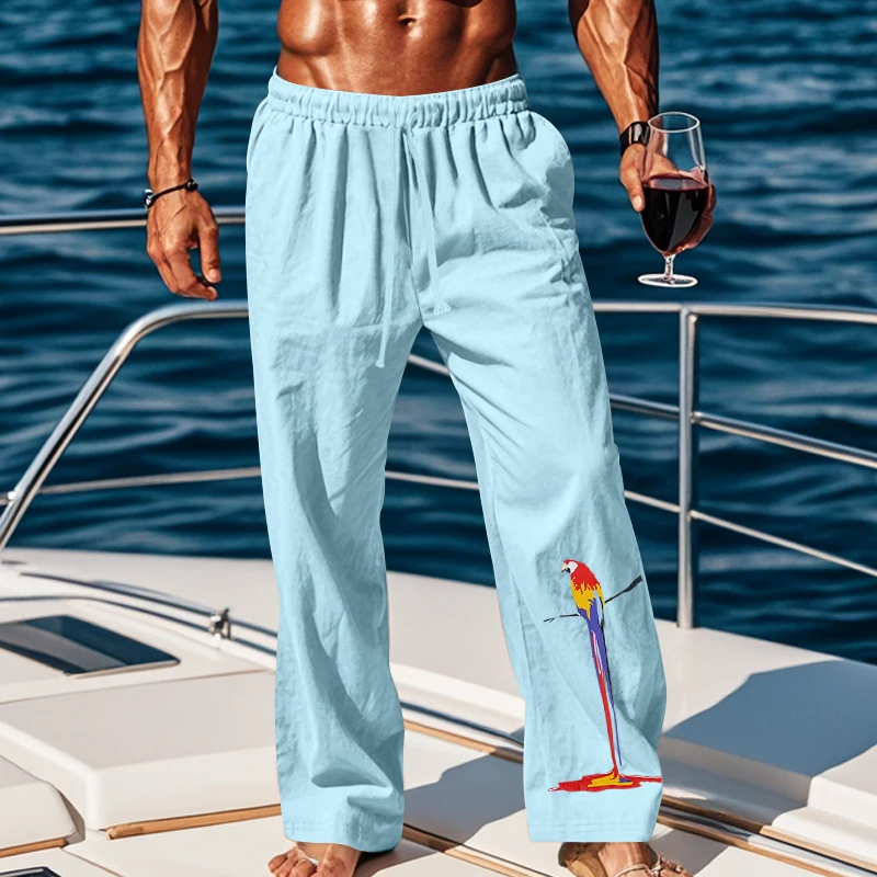 Pantaloni da spiaggia da uomo in cotone 100% pantaloni dritti larghi traspiranti uomo estate Casual tinta unita Streetwear giapponese