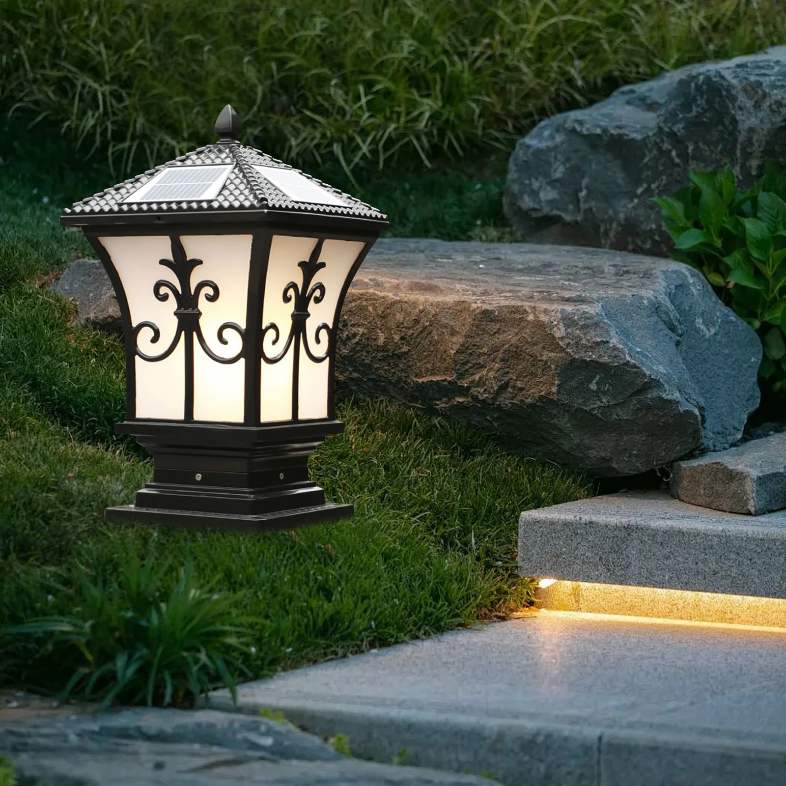 

LED Solar Powered Fence Post Light, Gate Lamp, Outdoor Garden Waterproof, Driveway Pillar Lights, 110v