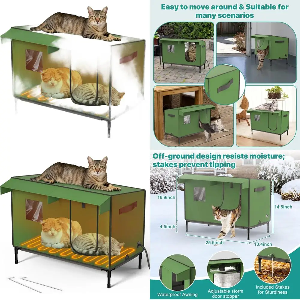 

Изолированное водонепроницаемое уличное укрытие для кошек с подогревом и прозрачным окном для зимы — идеально подходит для кошек с бродягом и ферлами