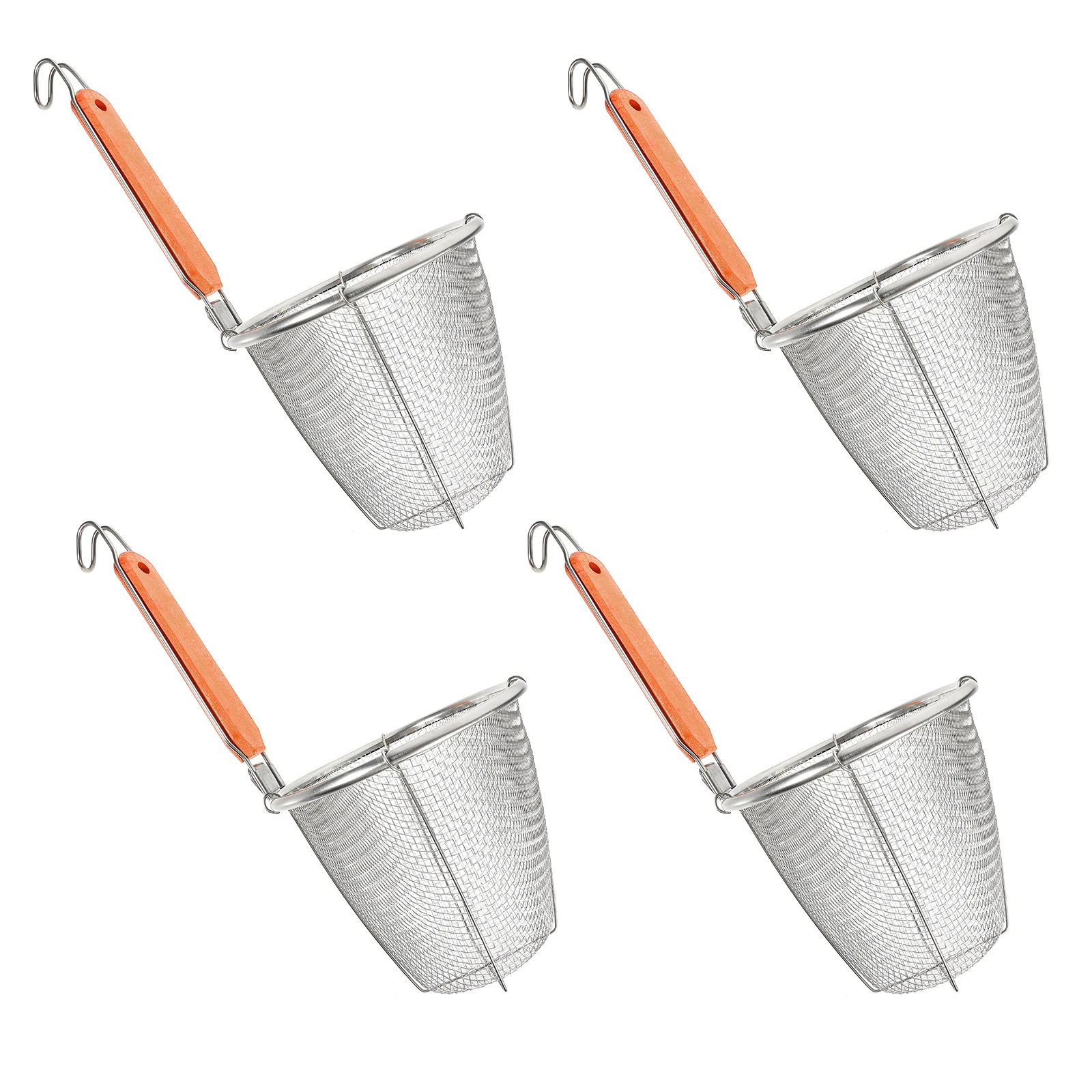 

4pcs Noodle Strainer 14CM Wood Handle Stainless Steel Mesh Colander Kitchen Cookware Practical Strainer Baskets Pasta Spoon