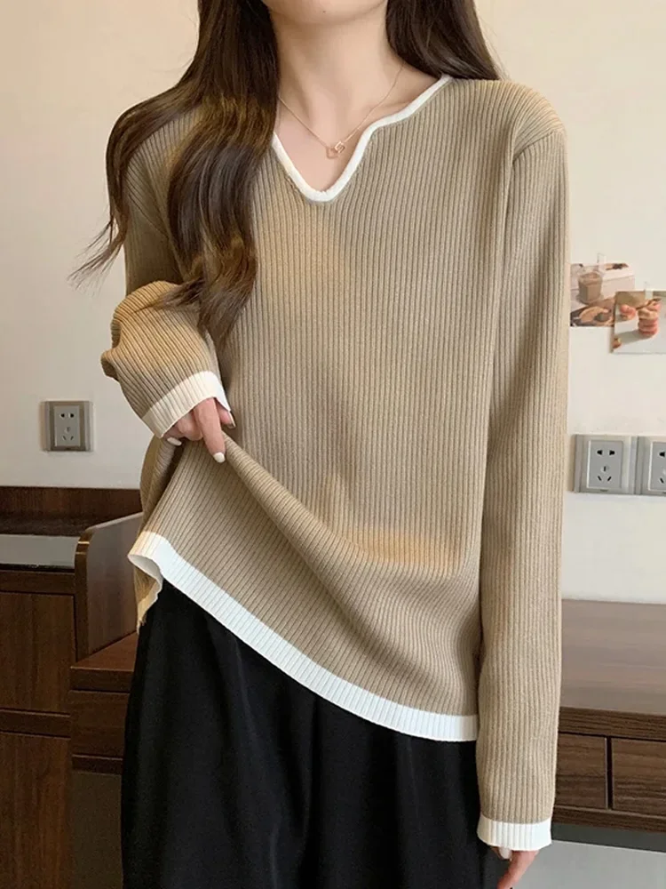 

Jacquard Sexy V Neck Sweater Basic Tops Women Stylish Fashion Elegant Chic Pullovers Autumn Winter Long Sleeve Jumpers Y2K