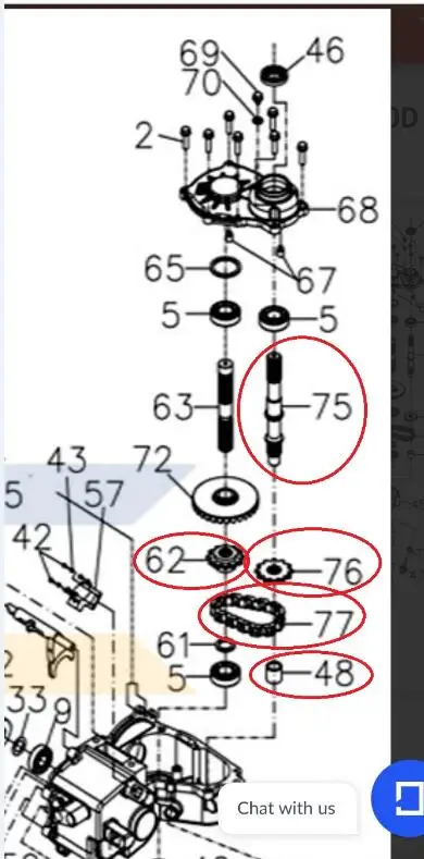 sprockets/front drive shaft/roller chain/bushing suti LINHAI300ATV gearbox parts number 48/62/75/76/77