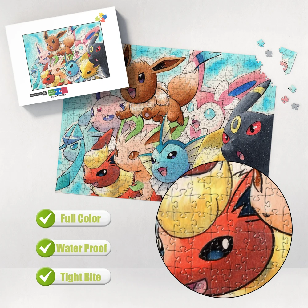Pokemon Jigsaw Puzzle 1000 Pieces Cartoon Anime Educational Toys Stress Relief Family Game DIY Home Decor Gift Kids Adults Fans
