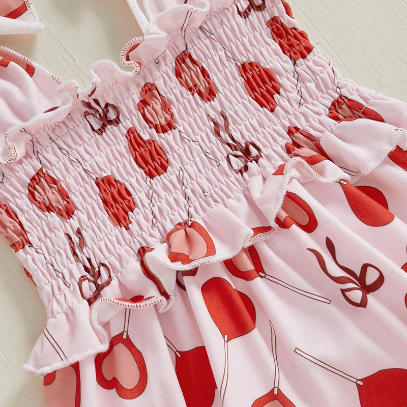 

Sweetheart Baby Girl Valentine s Day Dress Heart Print Ruffle Sleeve Romper Bow Headband Set Lovely Spring Outfit for Infants