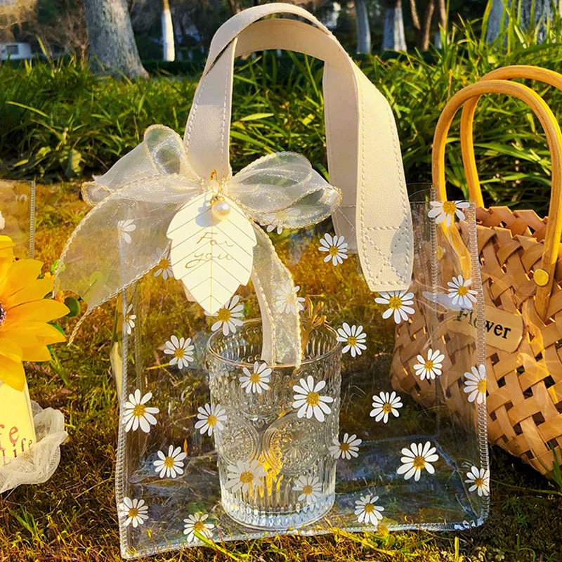 1PC Transparent Small Daisy Handbag Pvc Clear Cosmetic Stationery Bag Wedding Favor Birthday Candy Gift Packaging Party Supplies