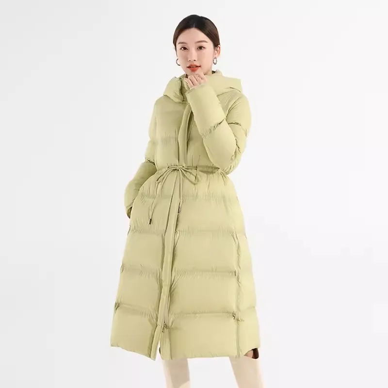 

2024 Winter New 95 White Goose Down Jacket Women's Hooded Coat Fashion Temperament Slim Female Warm Thicken Long Parkas Overcoat