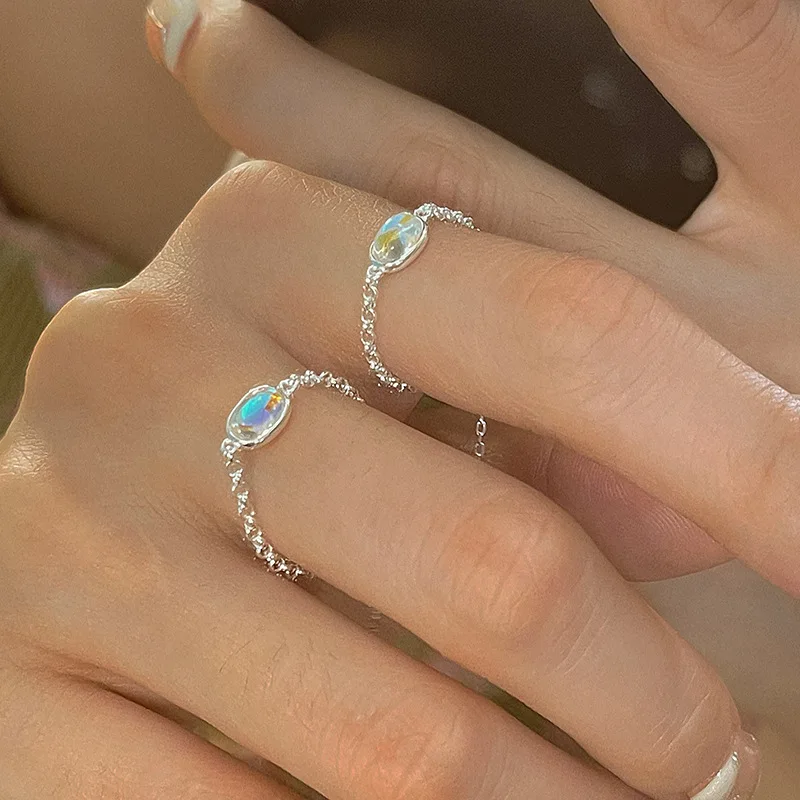 PANJBJ 925 Sterling Silber Mondstein Unregelmäßigen Ring für Frauen Party Geschenk Adjustabler Persönlichkeit Koreanische Dropshipping – Detail 39