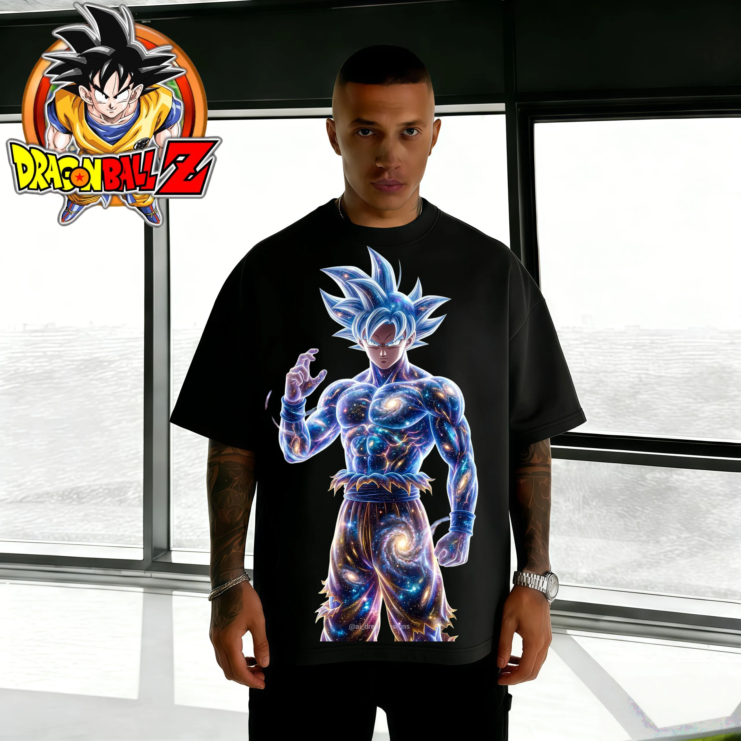 2026 Sommer Dragon Ball Saiyan Blue Goku Übergroßes T-Shirt Hochwertige 100% Baumwolle Retro Galaxy Grafik-Druck für Erwachsene und Kinder