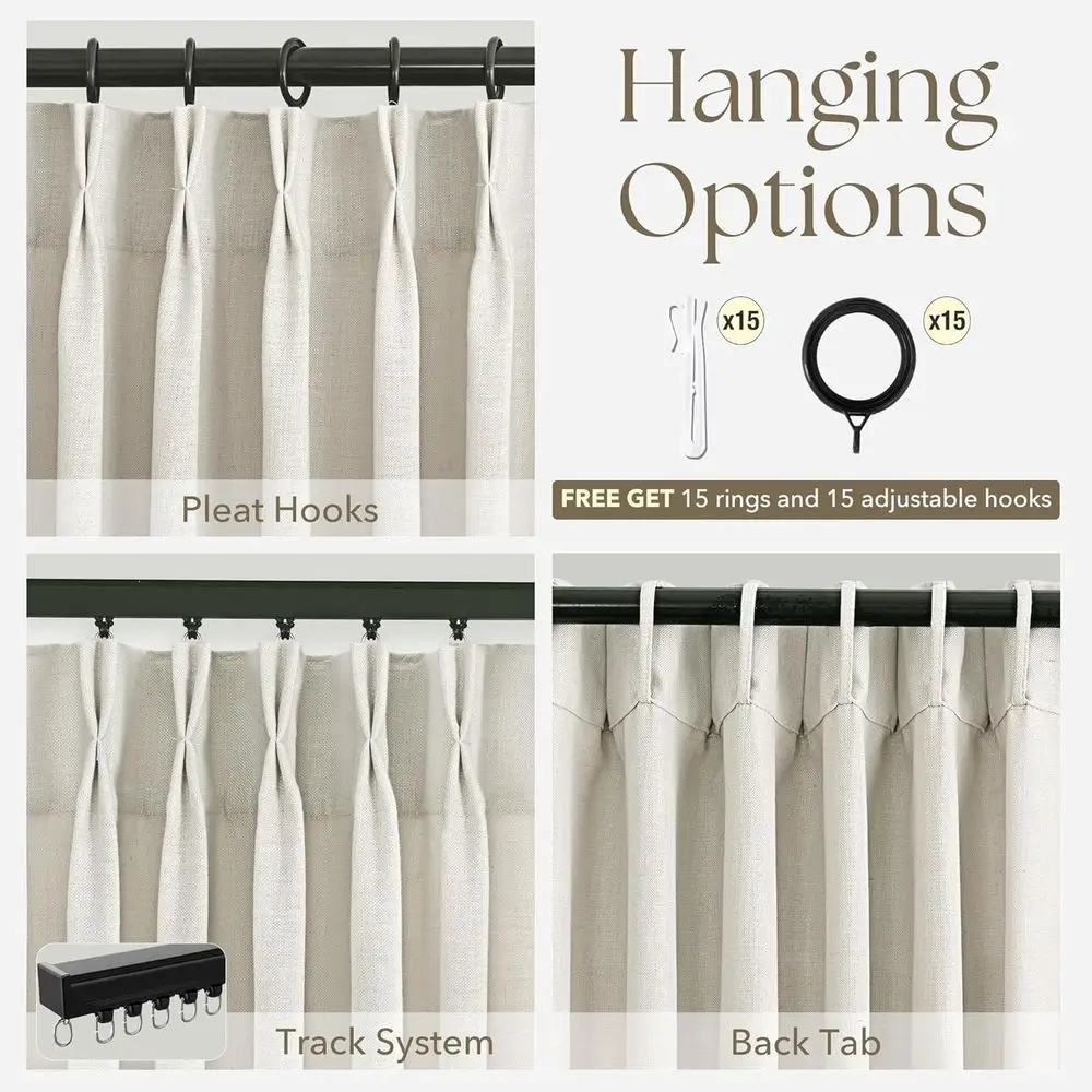 96 ستائر من الكتان باللون البيج بطيات شبه شفافة، مجموعة من لوحتين لغرفة المعيشة، باب الفناء، تصفية الضوء، الاحتفاظ بالذاكرة، المزرعة