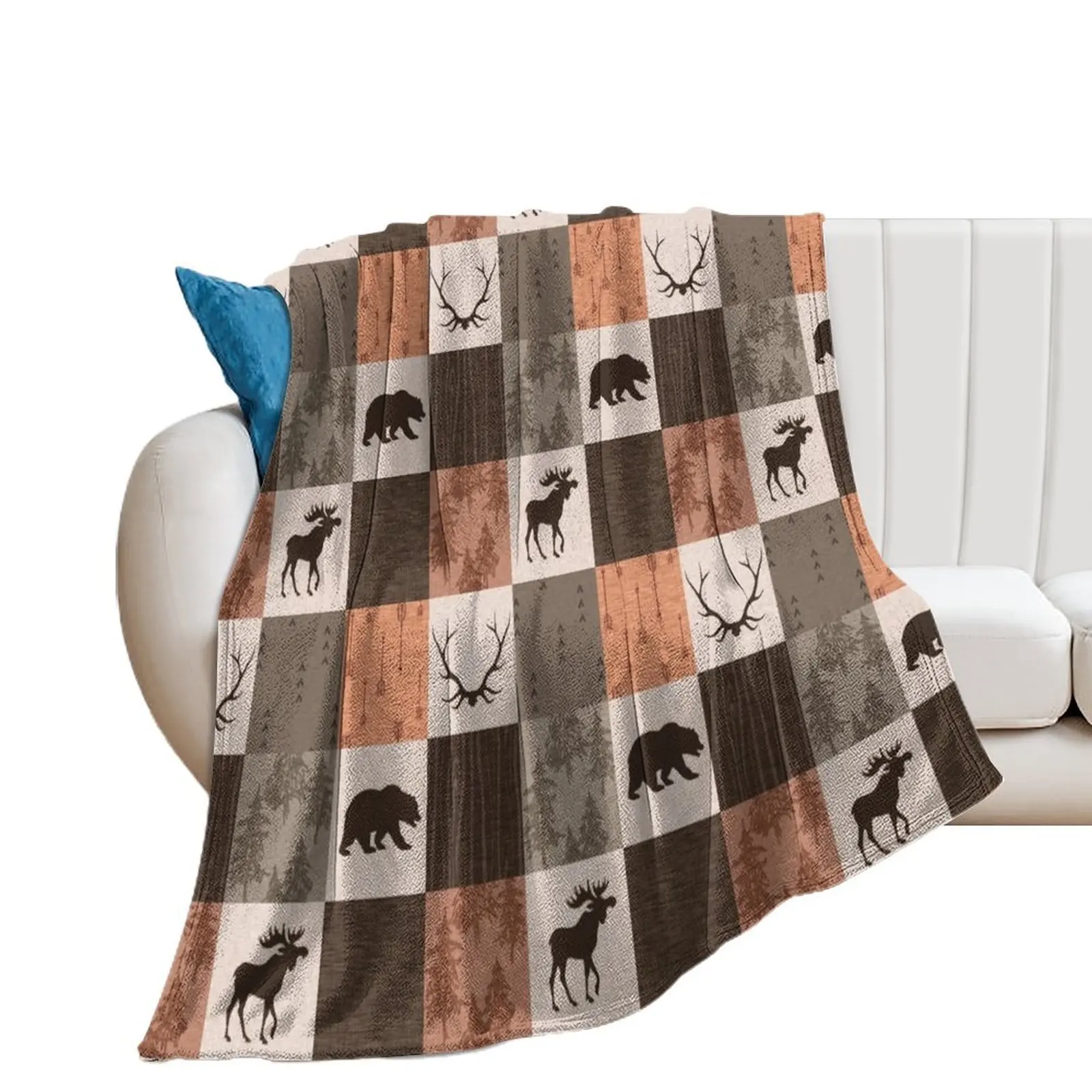 

woodland patchwork - rust/brown Throw Blanket Single Sofas Blankets