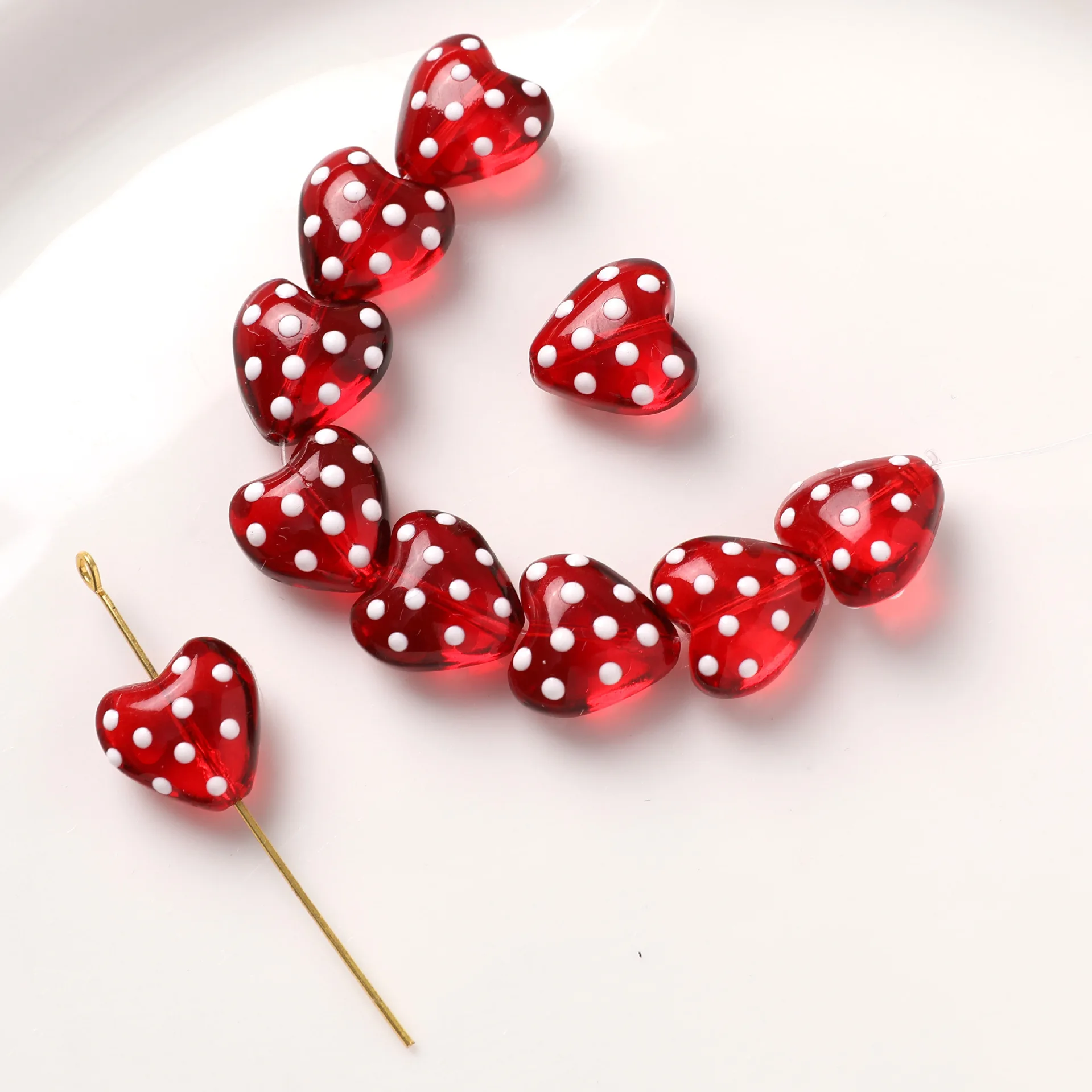 5 Stück 14 mm Tropfen Öl rote Herzform Perlen Glas lose Distanzperlen Charms für Schmuckherstellung DIY Halskette Armband Zubehör – Detail 4