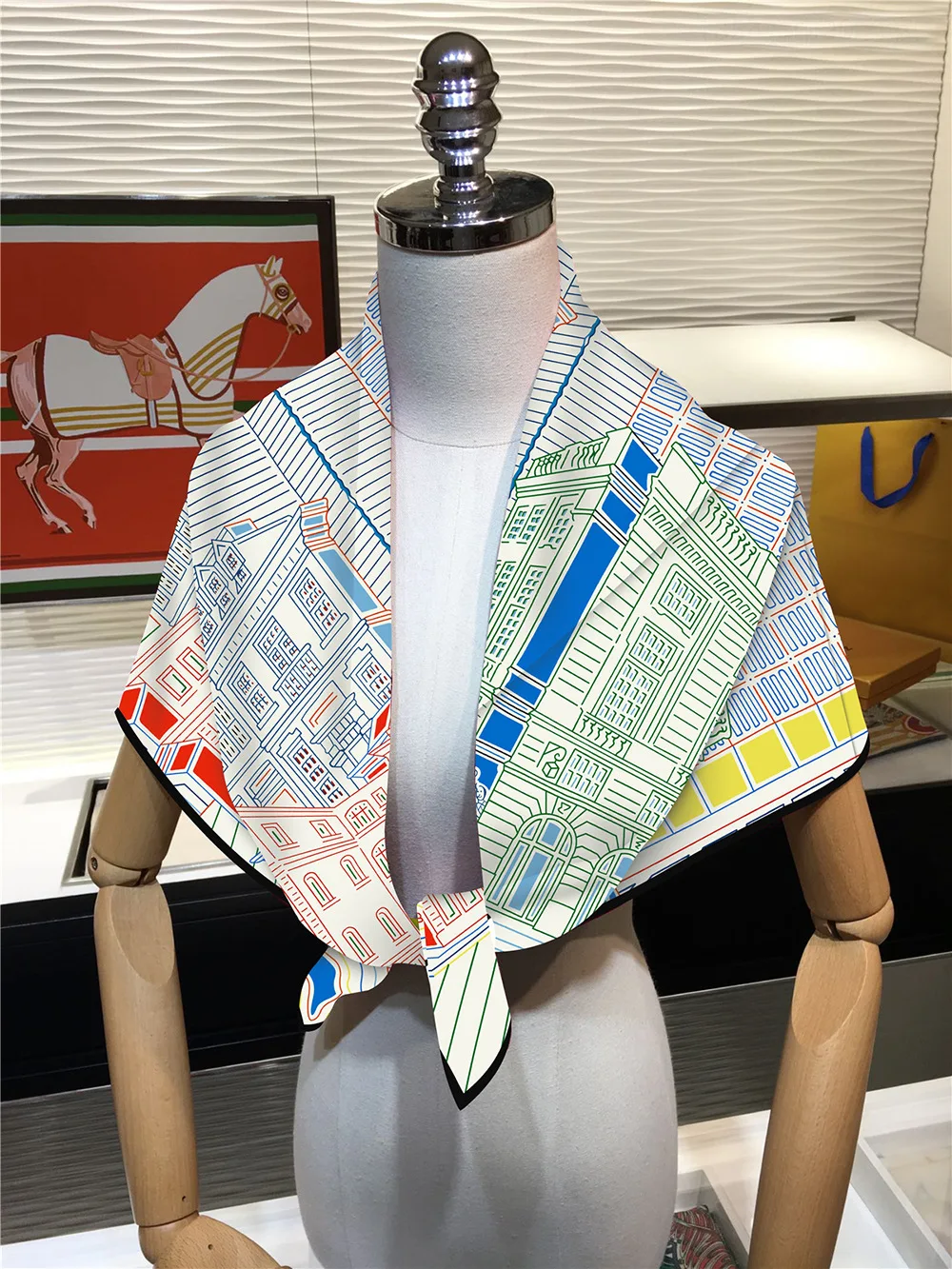 Twill Silk Scarf Shawl Luxury Brand Fubao City Architecture Square Scarf Women Hijabs Bandana Foulard Neckerchief Head Scarves
