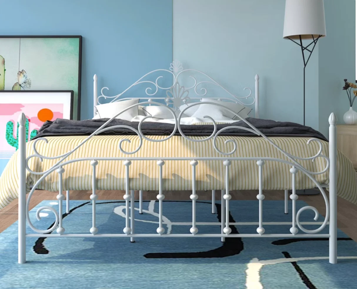 Wrought iron bed 1.5m 1.8m double bed Light luxury iron frame bed Country Villa frame bed Princess bed